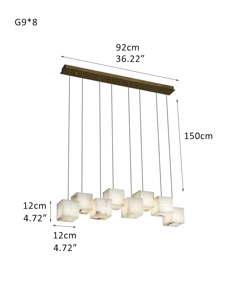 6-light Alabaster large modern Chandelier Lamp in white with mini–Cube, Dia 4.72"