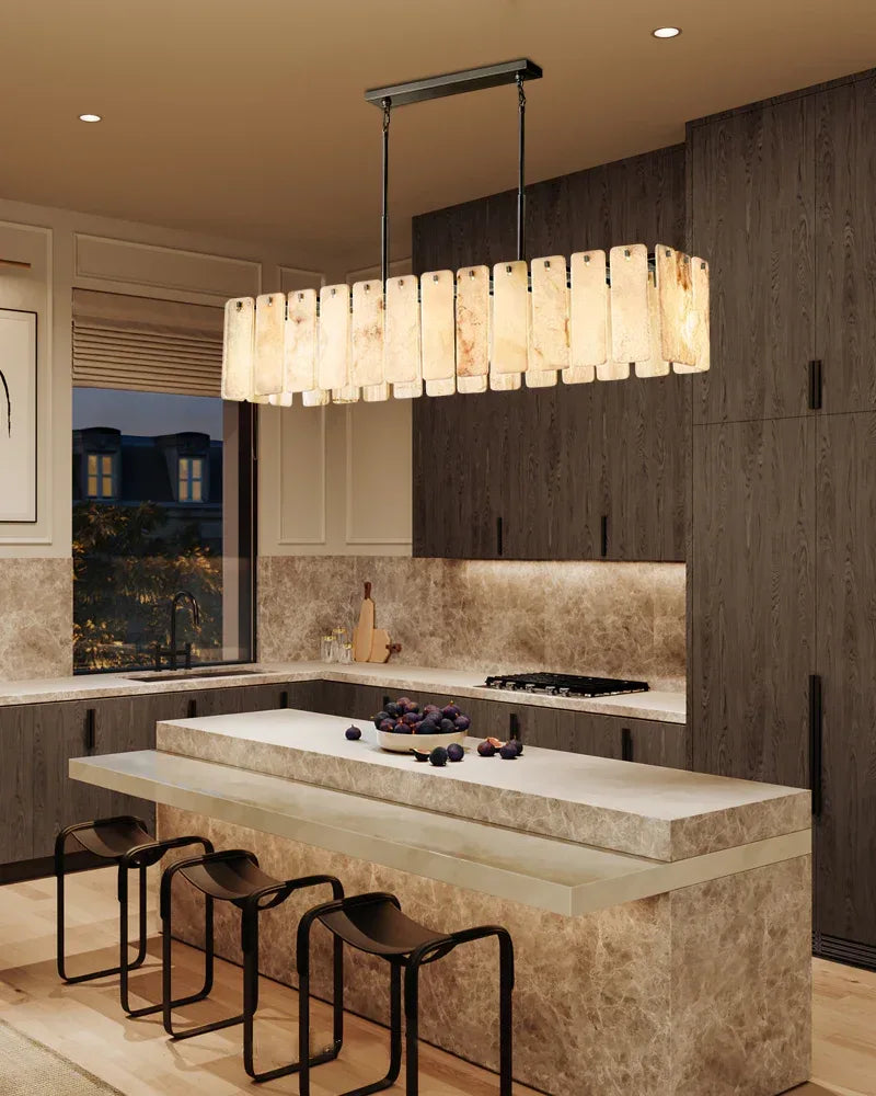 Winchester Series Geometric Chandelier | Round Handcrafted Solid Onyx Panels, Lacquered Burnished Brass for Modern Living Rooms and Dining Areas American chandelier