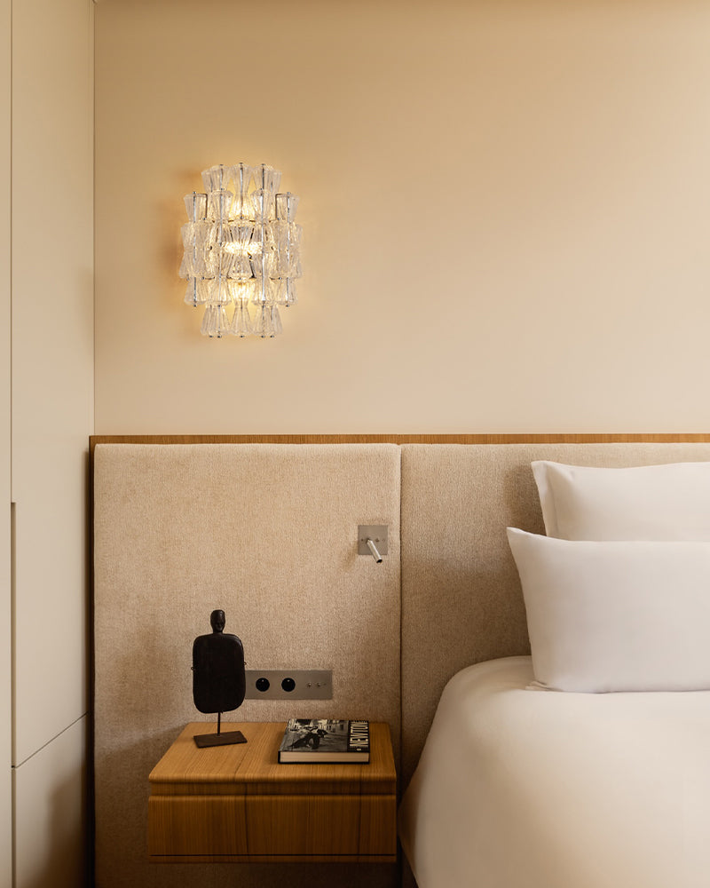 LightsStory Murano Glass Sculpture Amber Sconce - Hand-Blown Amber Glass, Lux Gold Trim - Bedrooms, Hallways & Bathrooms