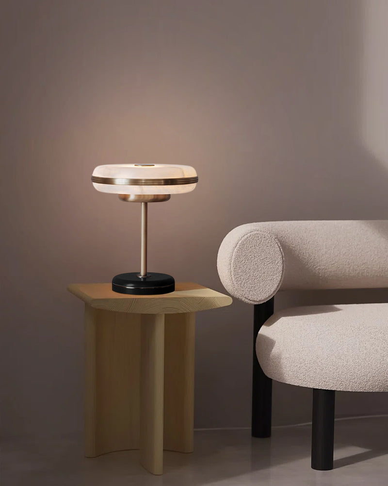 LightsStory Serene Alabaster Round Table Light - White Stone - Small