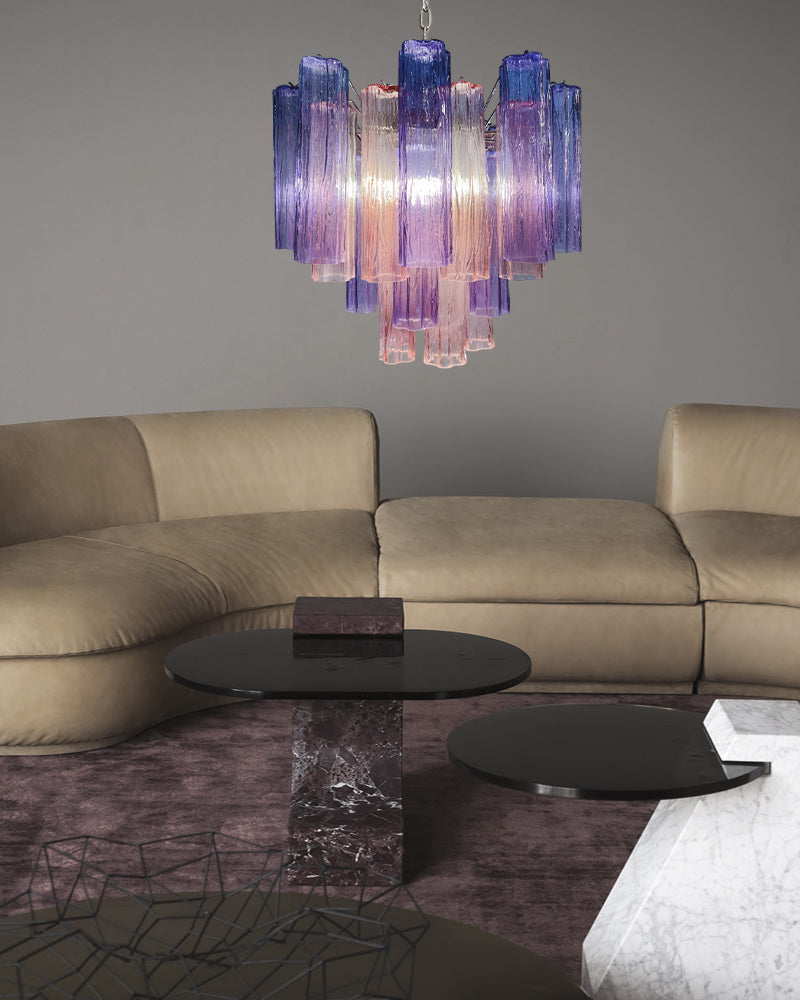Modern Colored Murano Purple Glass Tube Tronchi Chandelier