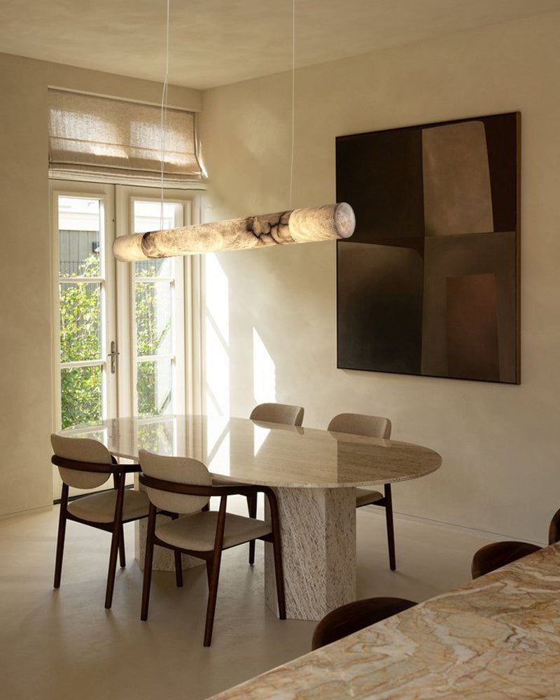 Minimalist long cord ceiling alabaster lighting