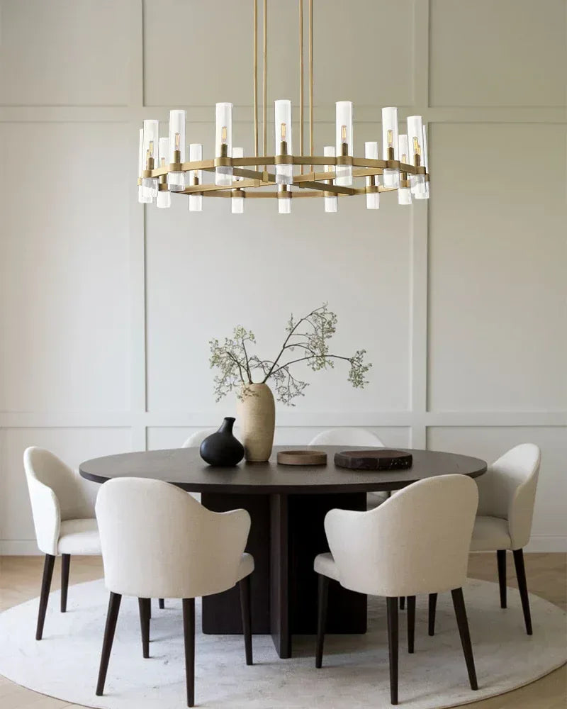 LightsStory Series Geometric Chandelier | Round Wheel Premium hand-blown glass and solid brass construction, Black Stainless finish for Dining Rooms and Living Areas American chandelier