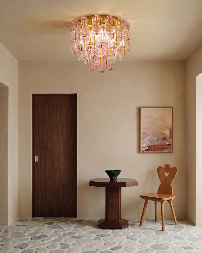 LightsStory Multi-Tiered Flush Mount Ceiling Light - Clear & Amber Glass - Low Profile Luxury Interiors