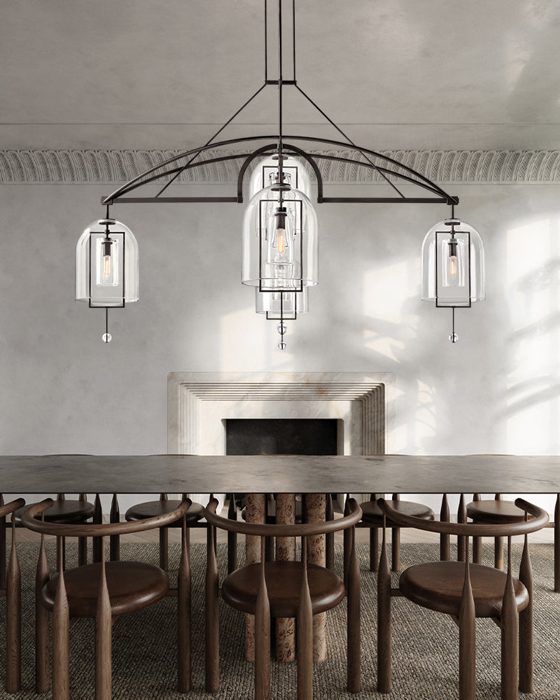 5-light dining room chandeliers with blown glass & black solid brass