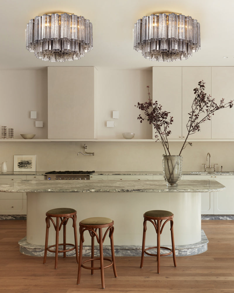 7 Lights Amber Glass Tubes Semi-Flush Ceiling Mount Lights Wide 23in Aged Brass/Black Frame Flush Mounted Ceiling Lamp