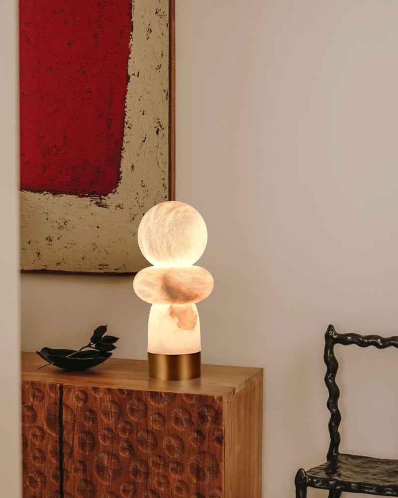 Alabaster Geometric Table Lamp - Three Nature Stone - Black & Brass - [number_of_lights] - Small