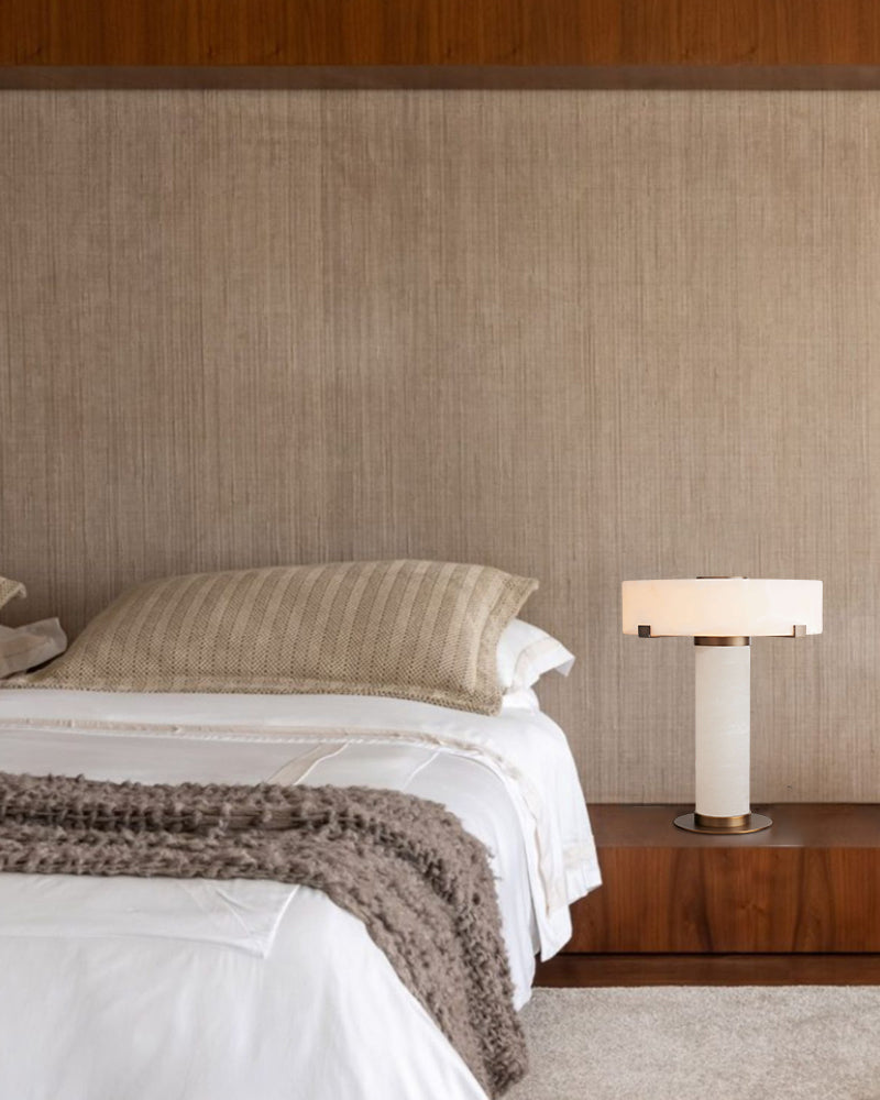 Ascot Series Architectural Table Lamp | Hand-Carved Column Natural Alabaster, Polished Brass and Black Accents for Contemporary Living Spaces Modern Table lamp