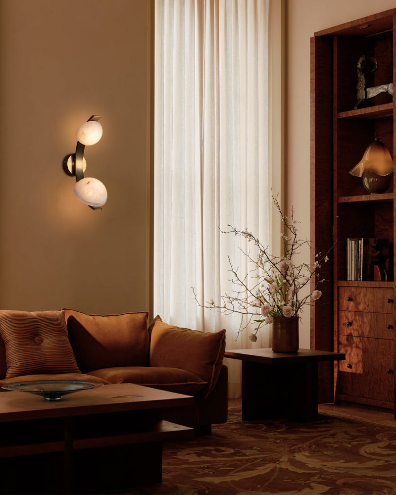 Antique Copper LED Wall Lamp Marble Bedroom Sconce for Soft Lighting