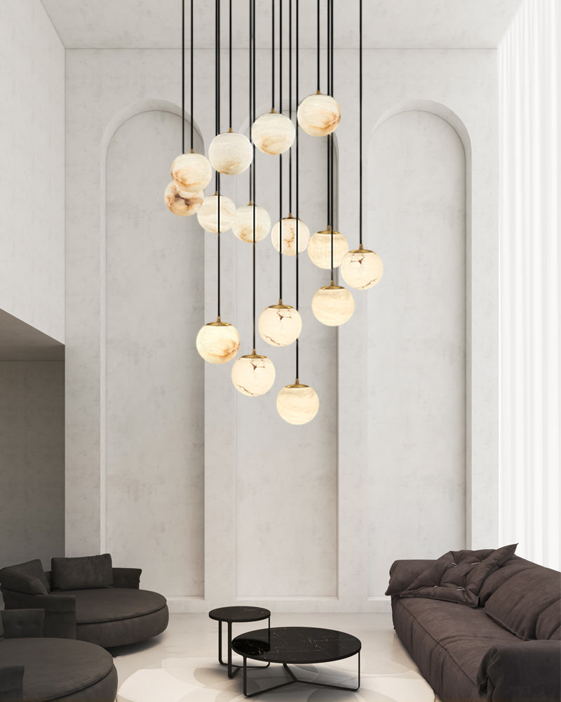 16-light round alabaster pendant lamp with cluster ceiling design for stair living room villa