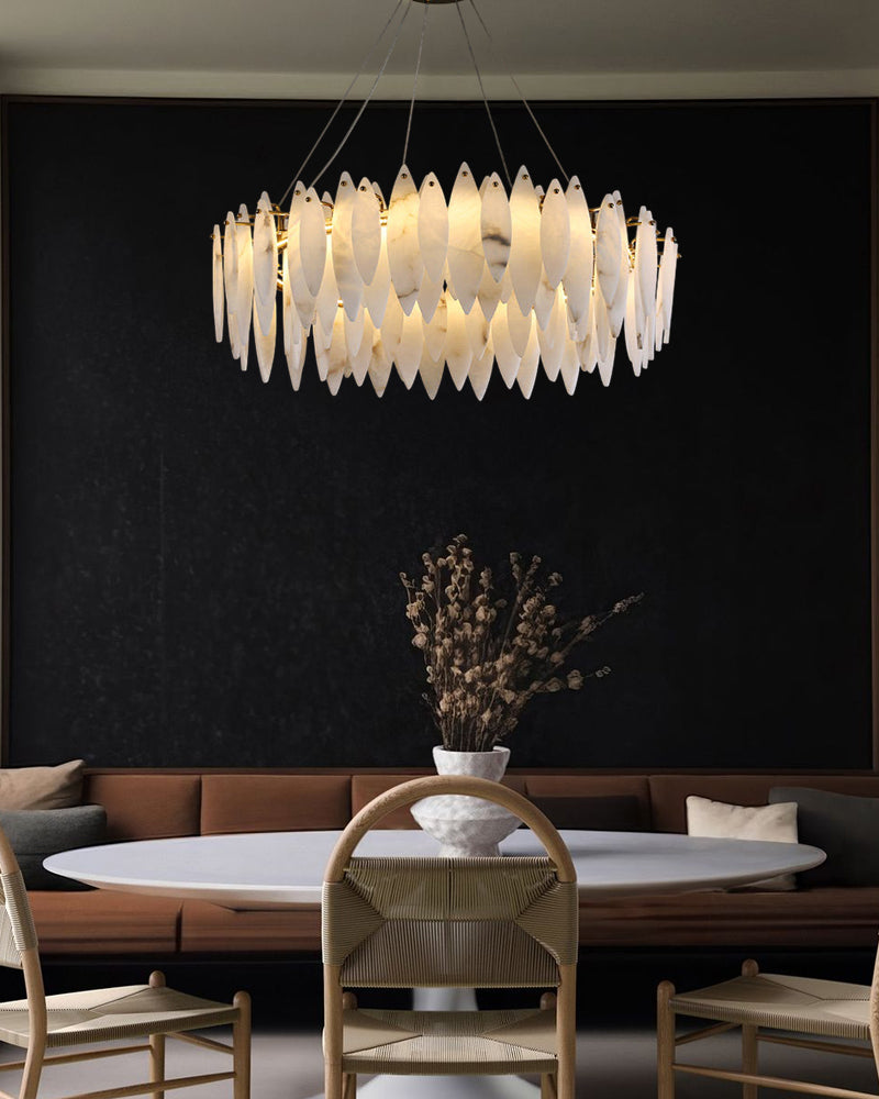 Modern Chandelier Alabaster Lighting Multi-Tier Round Design in Brass/Black Metal Luxury Modern Chandelier