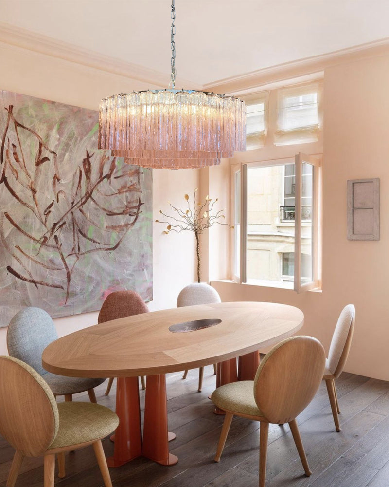 Cortina Statement Rose Pink Murano Glass Chandelier - Hand-Blown Murano Glass, Custom Trim - Luxury Home Interior Lighting