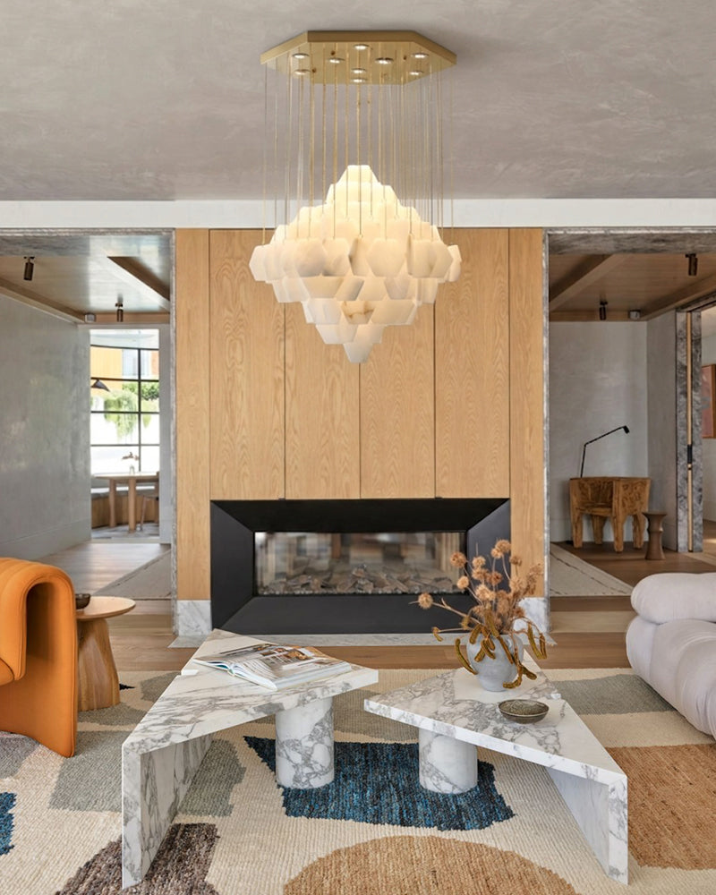 LightsStory Alabaster Streamline Chandelier - Geometrical White Stone