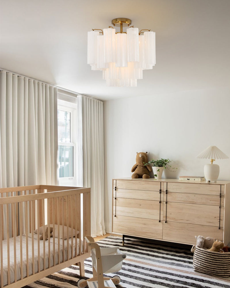 Murano Multi-tiered Glass Tubes Flush Mount Wide 18in Ceiling Lamps|Brass/Black Disc Base Modern Ceiling lamp