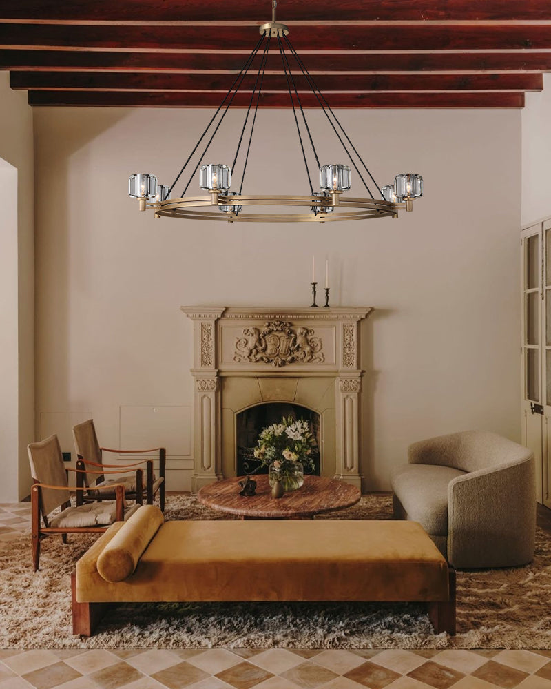 Luxury Large Crystal Chandeliers Round Brass Bronze Light Fixture for Living Room Decoration Lamparas