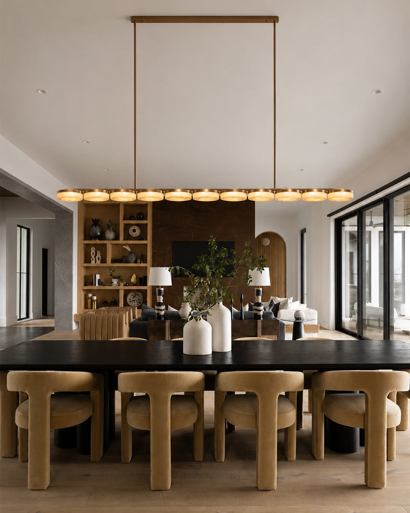 Alabaster Multi Disc Cluster Linear Pendant Light - Natural Spanish Alabaster, Lux Gold Trim - Kitchen Islands & Dining Rooms