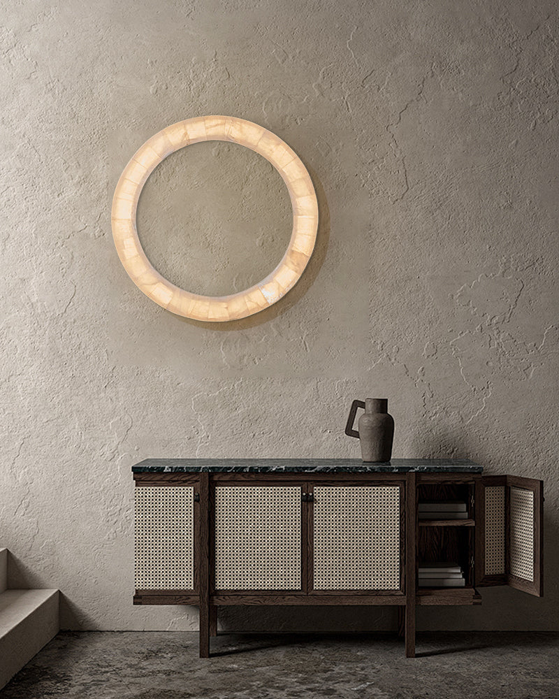 Round Circle Alabaster Marble Wall Light Fixture Mirror Sconce 30"40"