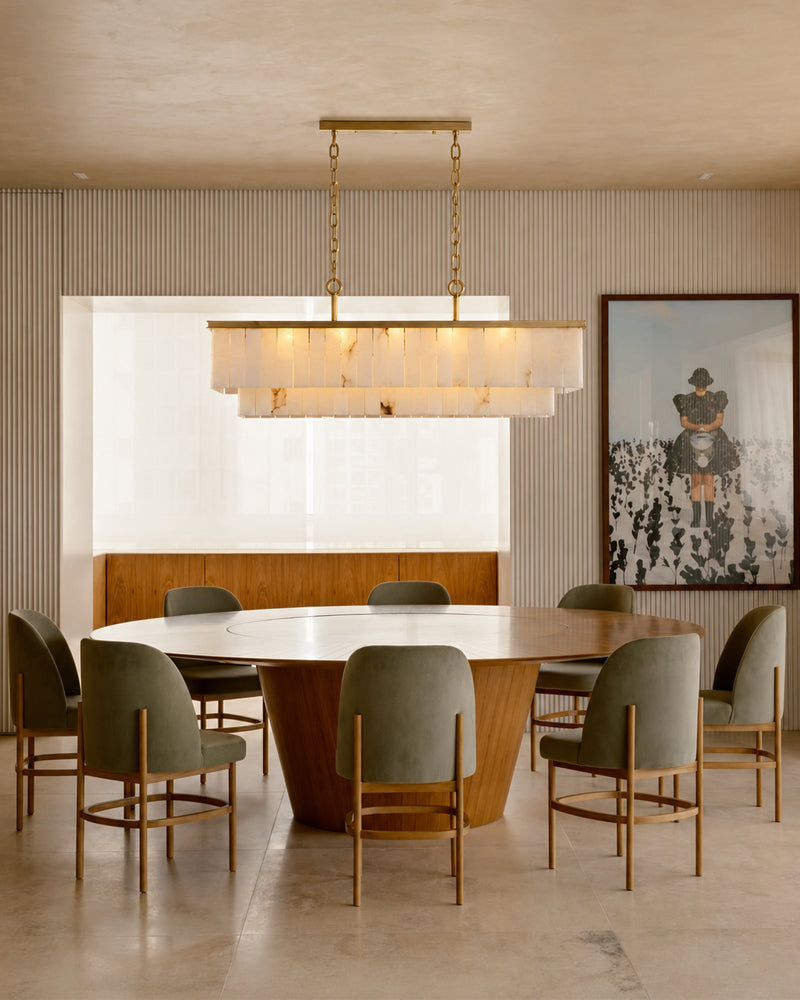 Stowe Rectangular Alabaster Panel Chandelier - Serene Natural Spanish Alabaster - Kitchen Islands & Dining Rooms