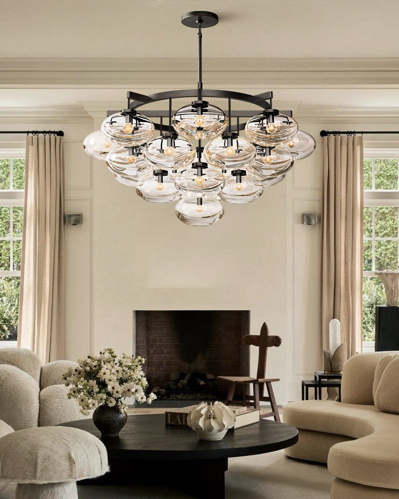 11/21/31-Light Cluster Round/Rectangle Dimming Chandelier 48“60”72" with Clear Glass shade