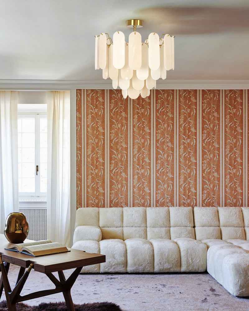 Alabaster Tiered Chandelier-Natural Stone Pendant Light Fixture-White and Brown (Copy)