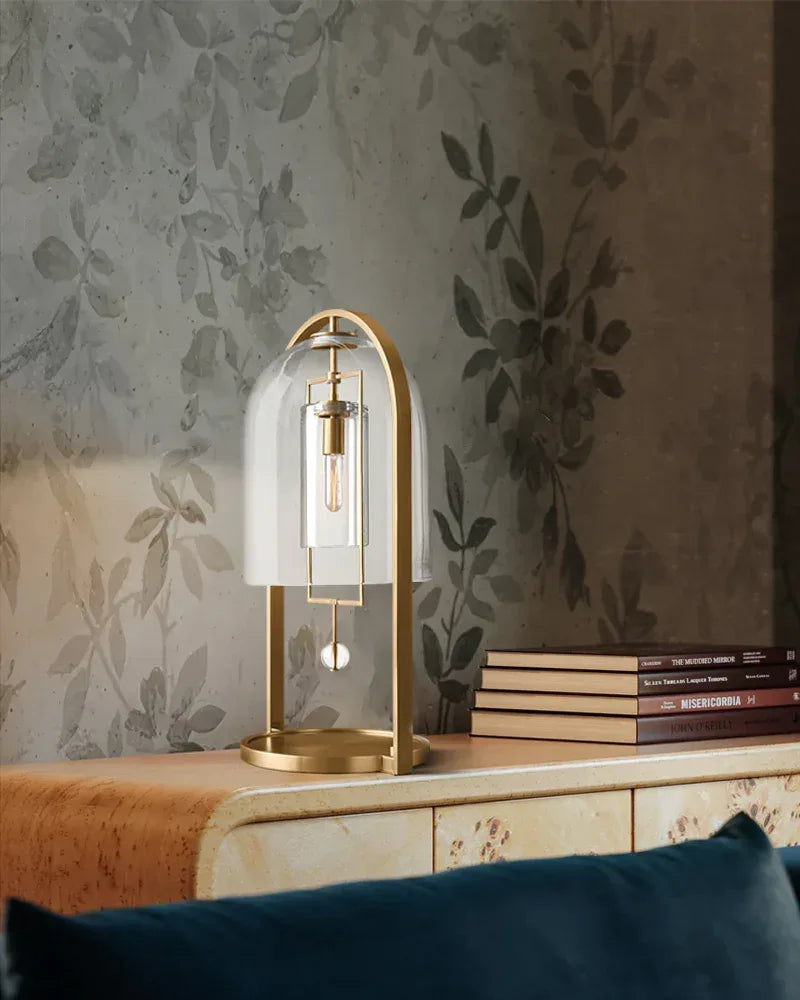 Amalfi Series Architectural Table Lamp | Sculptural Intersecting Stems Ribbed borosilicate glass and lacquered metal with brushed brass accents, Lacquered metal with brushed brass accents for Dining rooms, lobbies, and modern open spaces Vintage Simple Table Lamp
