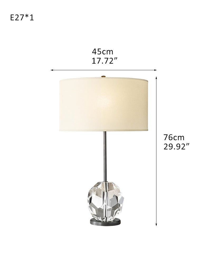 Contemporary Faceted Glass Base Table Lamp 18" in ,black,brass,nickel with beige frabic shade