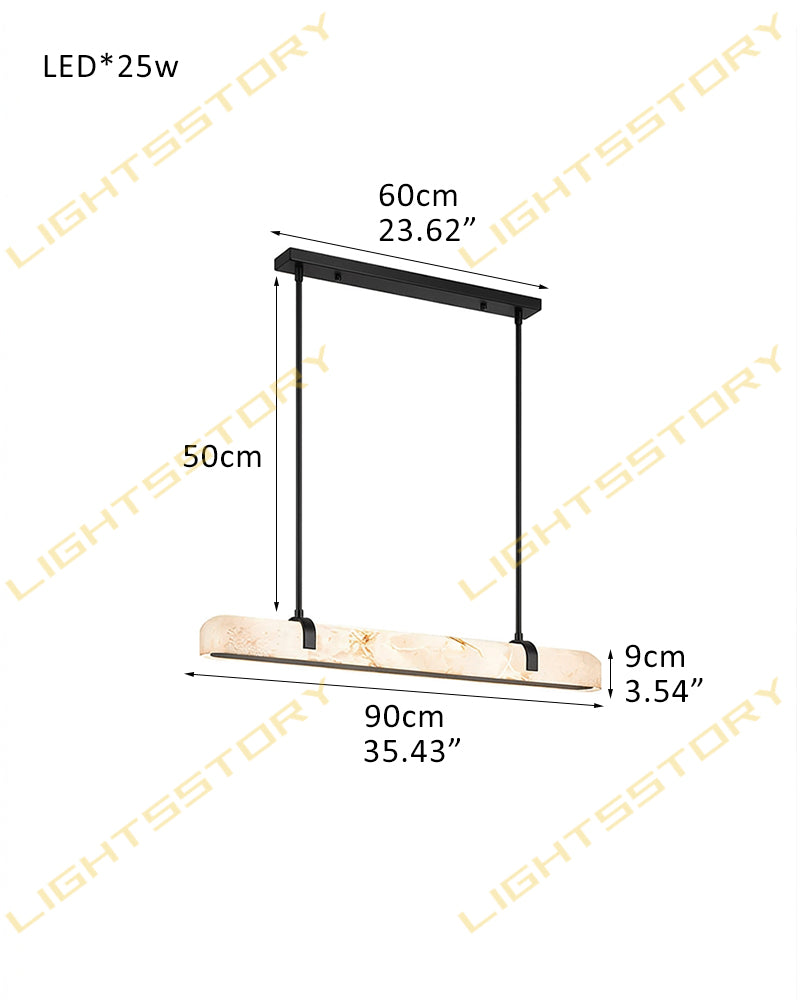 Alabaster Linear Capsule Chandelier - Natural Spanish Alabaster, Lux Gold Trim - Kitchen Islands & Dining Rooms