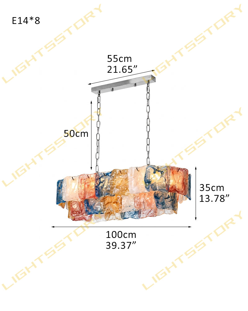 Chiara Murano Glass Contemporary Tri Tone Linear Chandelier - Lux Gold Trim - Kitchen Islands & Dining Rooms