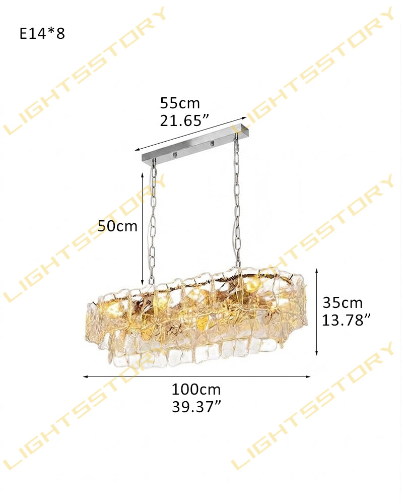Chiara Murano Glass Contemporary Ghiaccio Panel Linear Chandelier - Lux Gold Trim - Kitchen Islands & Dining Rooms