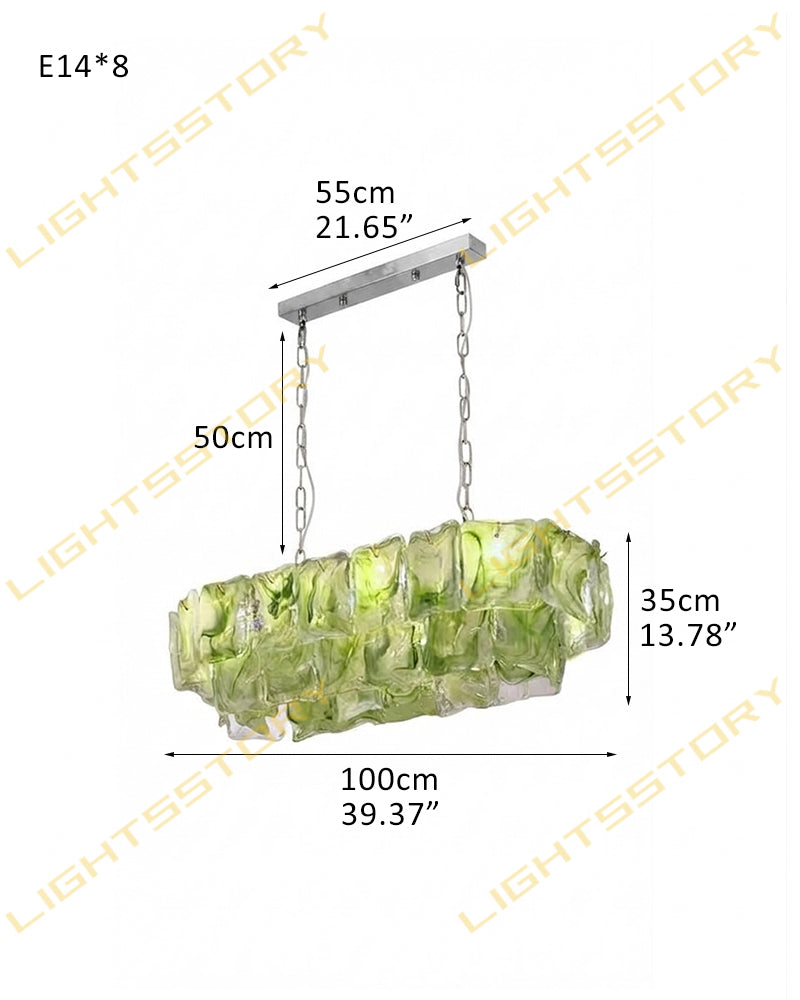 Chiara Murano Glass Contemporary Citrus Green Panel Linear Chandelier - Lux Gold Trim - Kitchen Islands & Dining Rooms