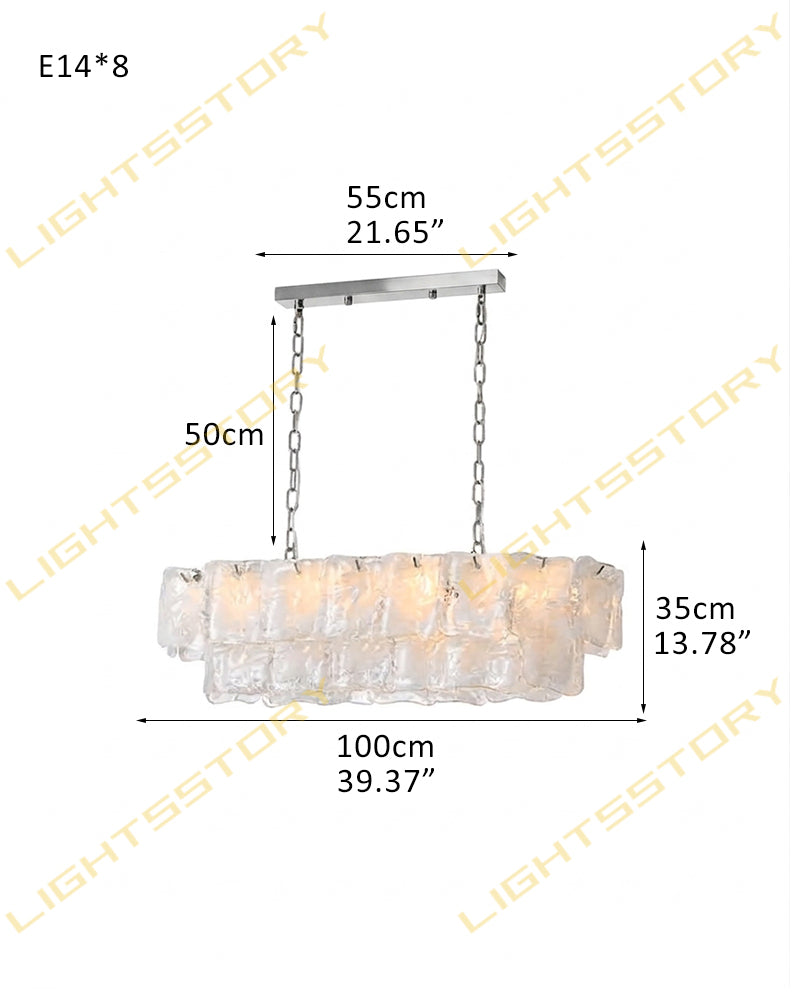 Chiara Murano Glass Contemporary Ethereal White Linear Chandelier - Lux Gold Trim - Kitchen Islands & Dining Rooms