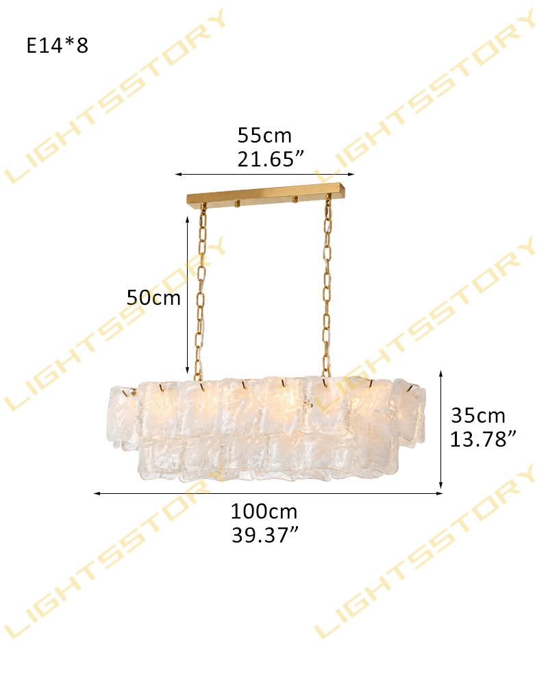 Chiara Murano Glass Contemporary Ethereal White Linear Chandelier - Lux Gold Trim - Kitchen Islands & Dining Rooms
