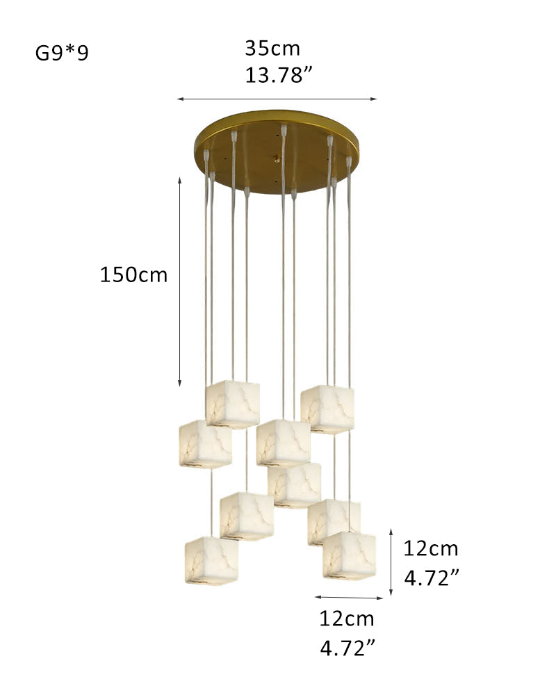 12 light chandelier lamps in white Spanish marble mini–Cube, Dia 4.72"