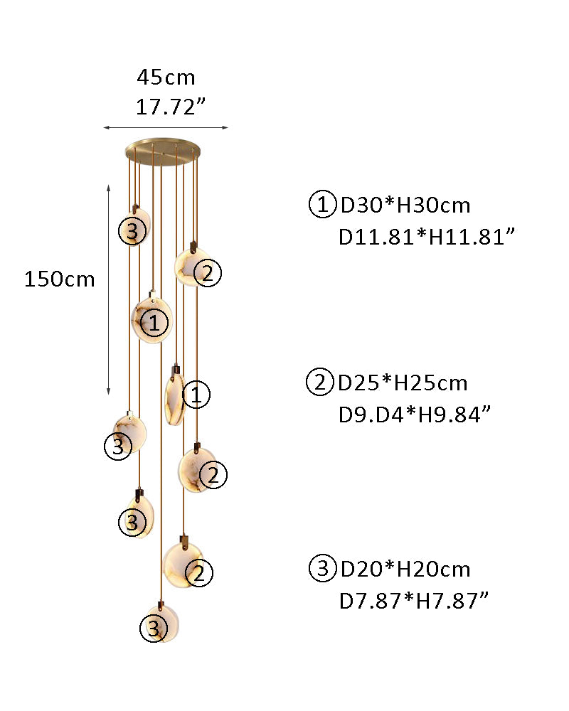 Postmodern LED chandelier dimensions for modern spaces: D30cm, D25cm, and D20cm