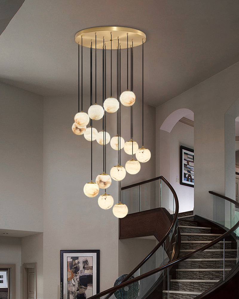 16-light round alabaster pendant lamp with cluster ceiling design for stair living room villa