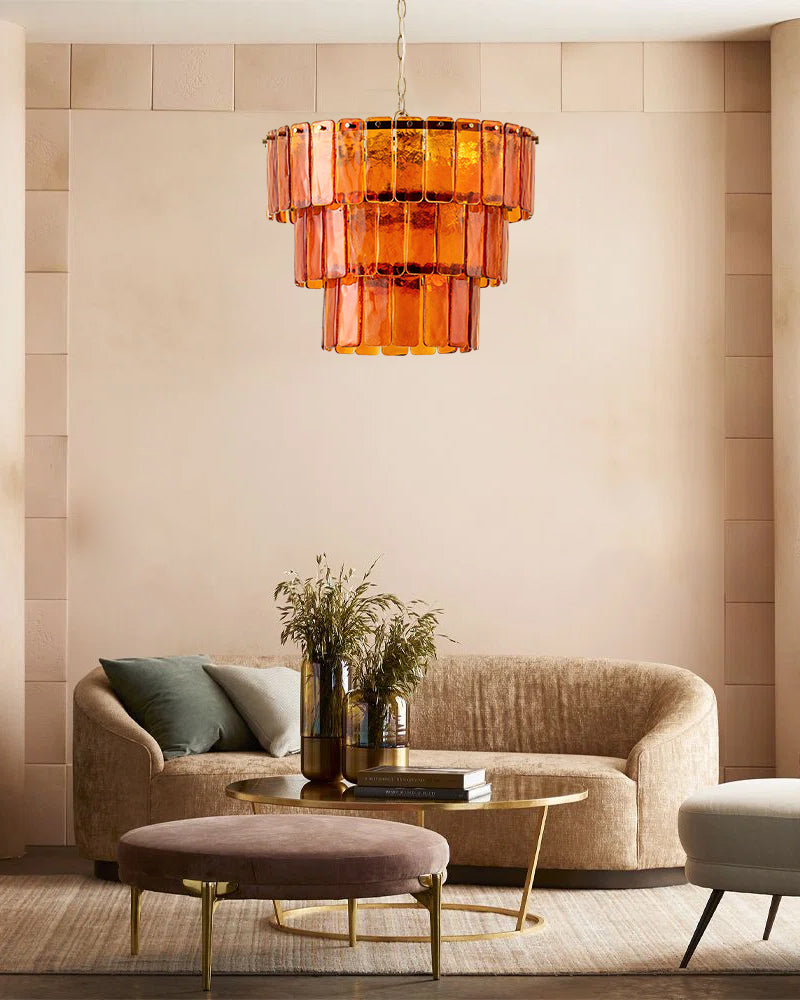 LightsStory Bespoke Round Multi-Tier Chandelier - Large Amber Glass