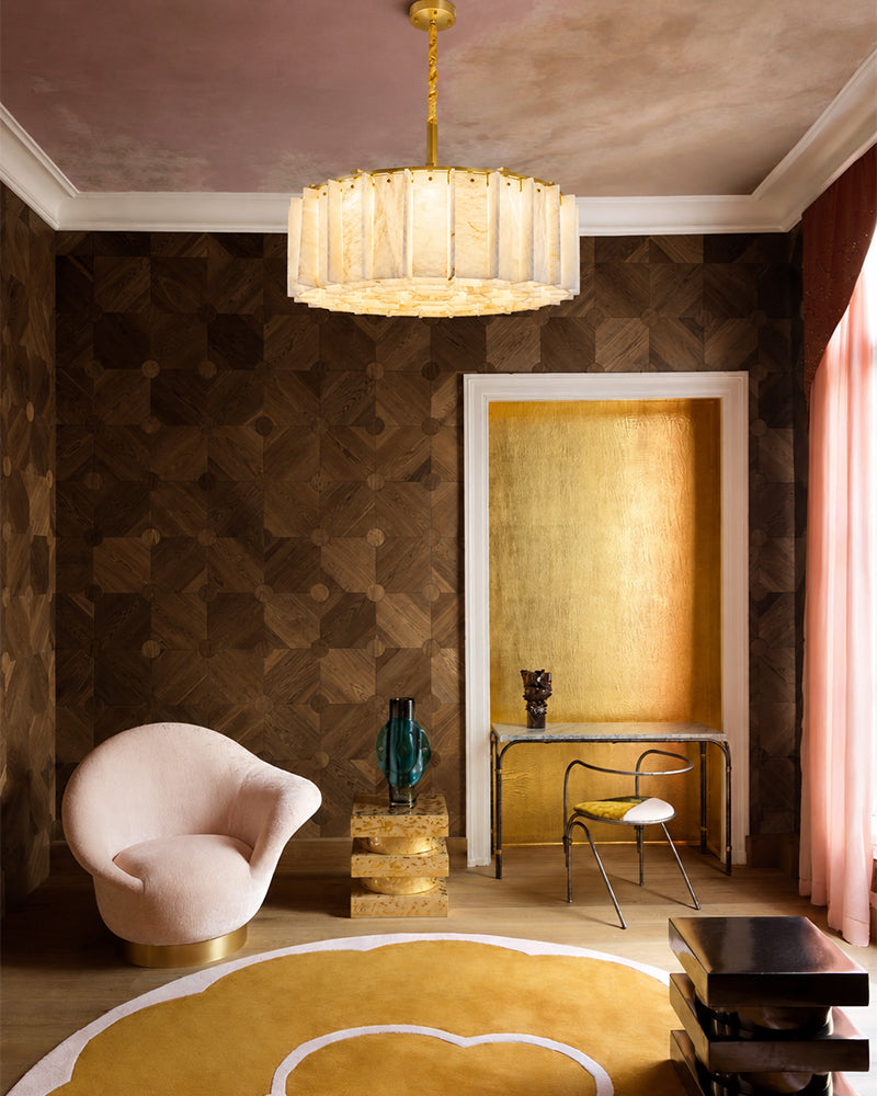 Linear Rectaggered Alabaster Panel Chandelier - Multi-layer Stone