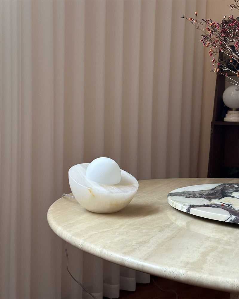 round table lamp in alabaster shade