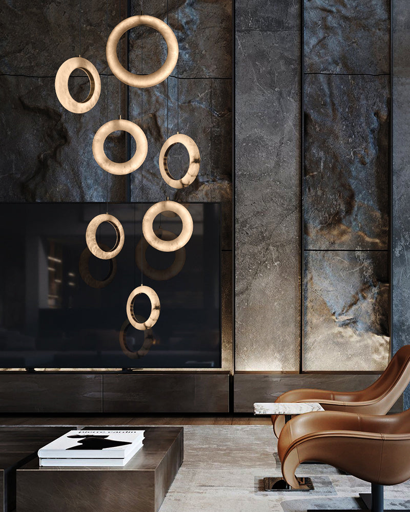 Elegant Stairwell Cluster Lighting LED Alabaste Circular Adjustable Pendant Light Fixtures