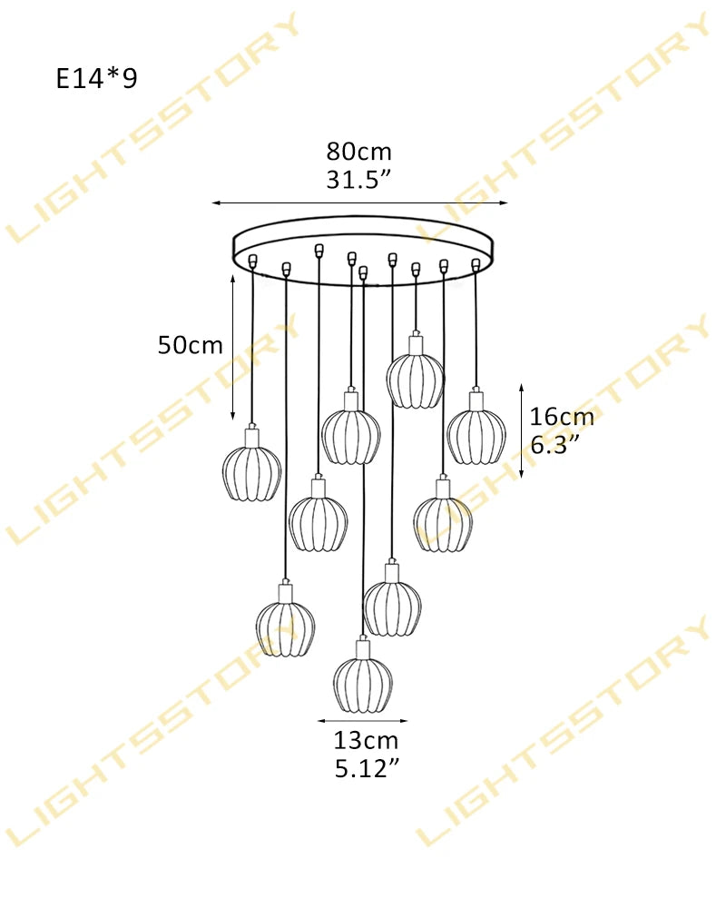 Lightstory Series Minimalist Alabaster Marble Pendant Lighting | Elegant Bud Shape Hanging Lamp for Dining Room 9 light-L13*H16CM L5.12"*H6.3" American chandelier