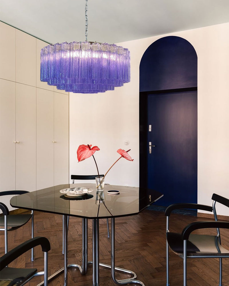 Cortina Amethyst Blue Murano Glass Statement Chandelier - Hand-Blown Murano Glass in Purple - High Ceilings