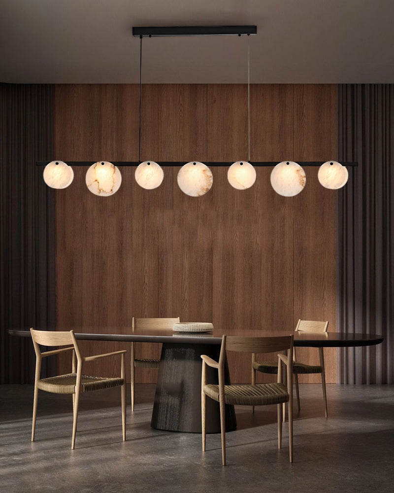 LightsStory Alabaster Statement Pendant Light - Linear Round Brass