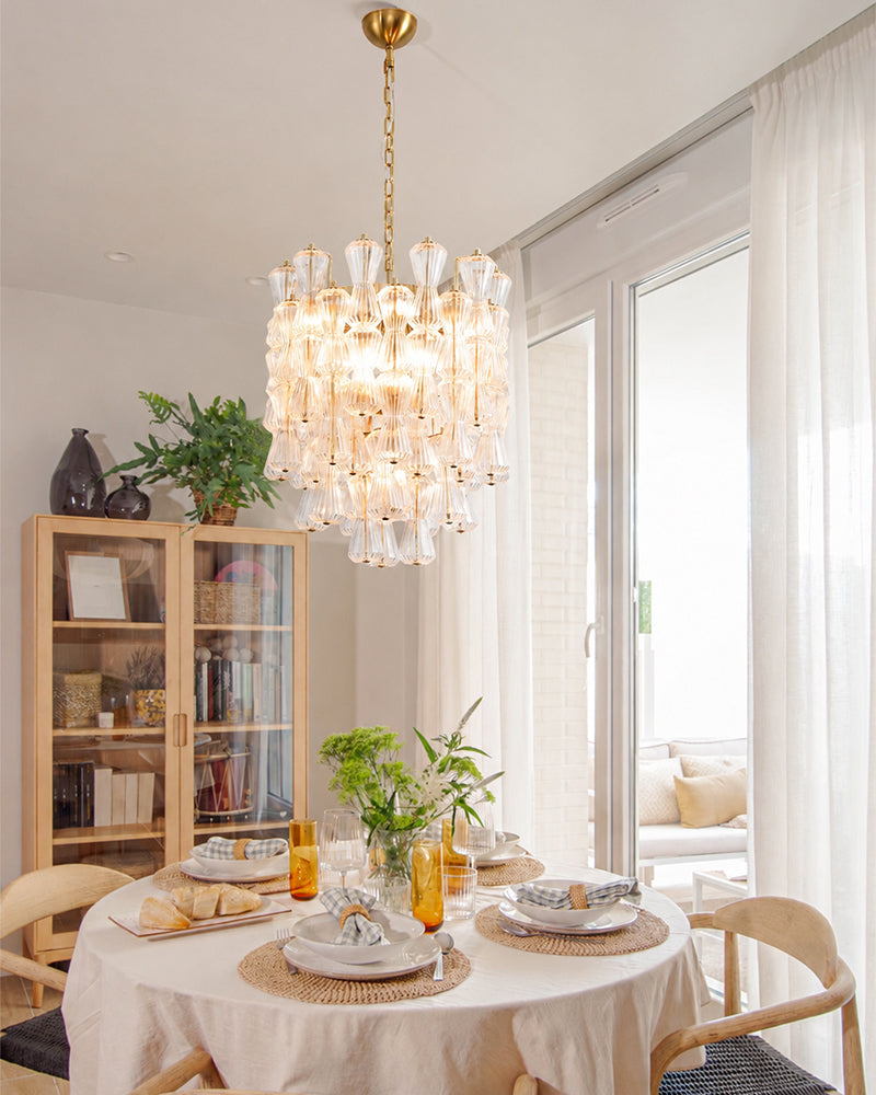 Murano Glass Cascade Tiered Chandelier - Amber & Clear & Green Glass