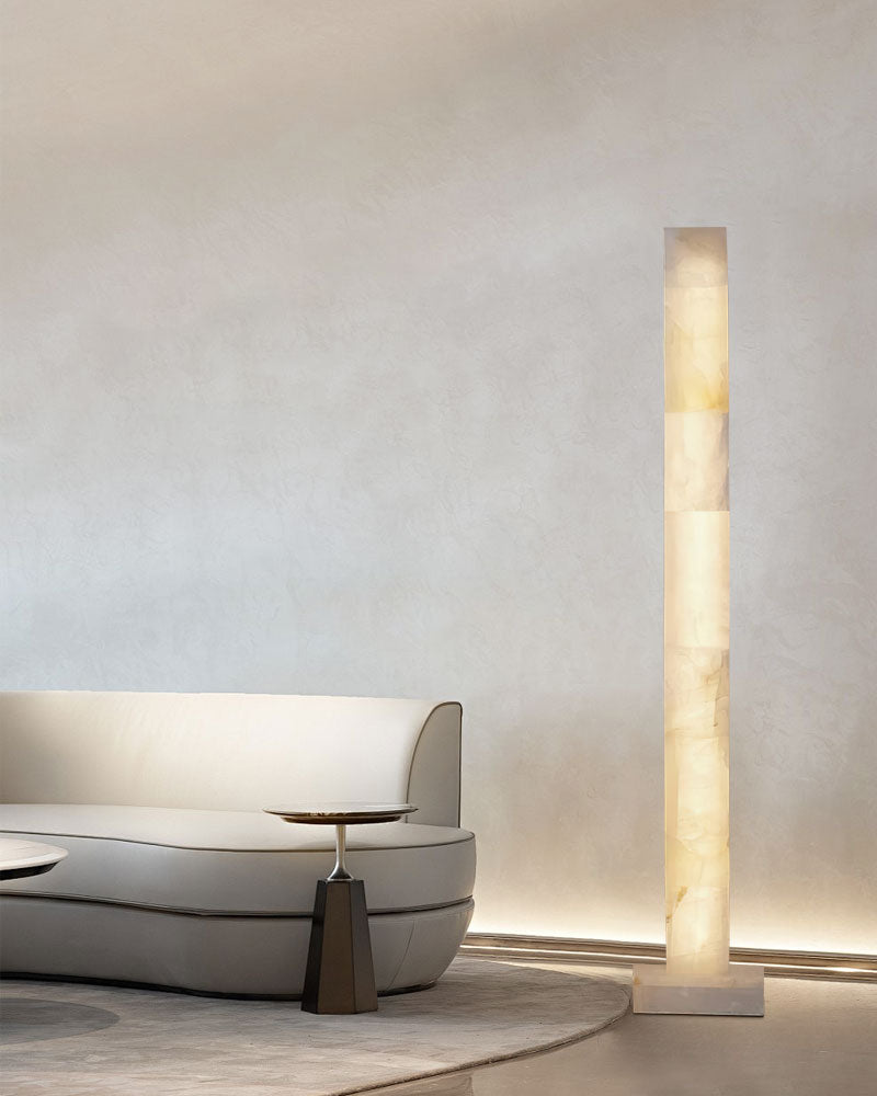 LED Alabaster Square Column Tall Standing Floor Lamp decor for bedroom, living room, hall