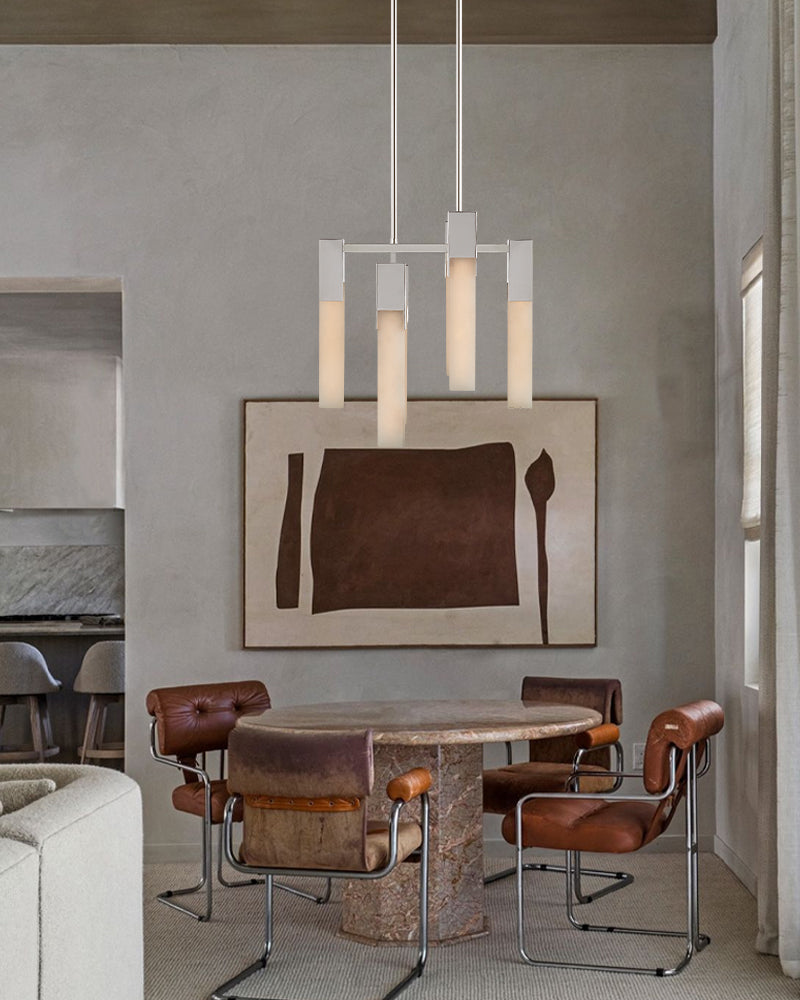 8 Lights Organic Elegance Linear Convet Alabaster Chandelier Antique Burnished Black