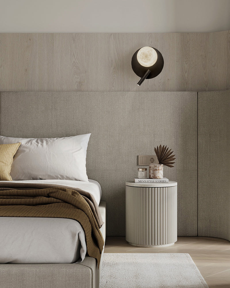 Modern Alabaster Globe LED Wall Light Fxitures with Black Iron Textured use for hallway