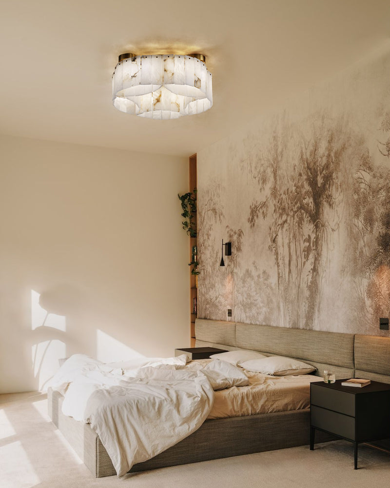 LightsStory Series Murano Swirl Ceiling Light Hand-Blown Alabaster with Brushed Brass Finish for Bedrooms, Kitchens, and Dining Rooms. Luxury Modern Chandelier