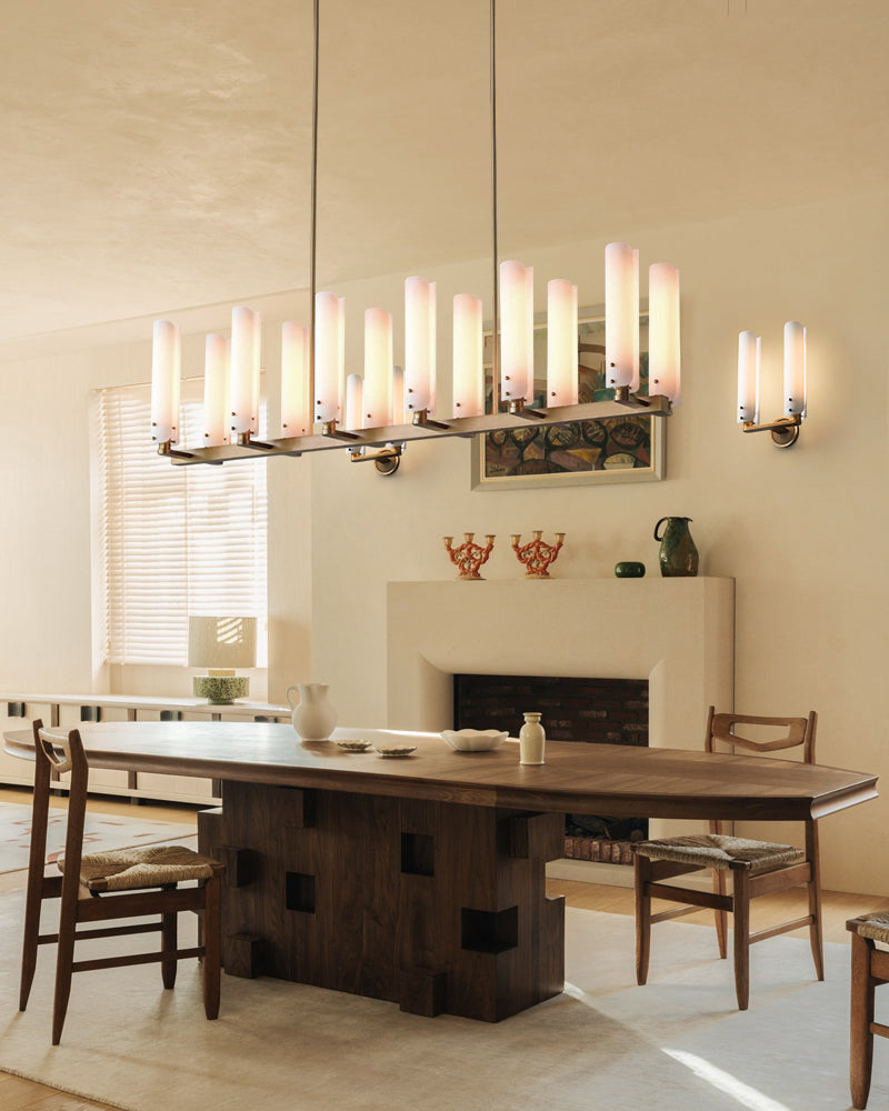 Modern Design Platiere Linear Chandelier Collection with Opal White Glass | Antique Brass/Black Finish