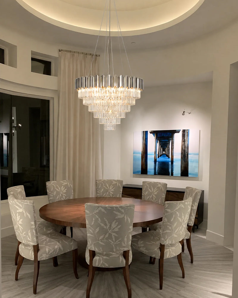 Bordeaux Multi Tiered K9 Crystal Silver Fluted Waterfall Chandelier - Lux Silver Trim - Living Rooms, Dining Rooms & Foyers