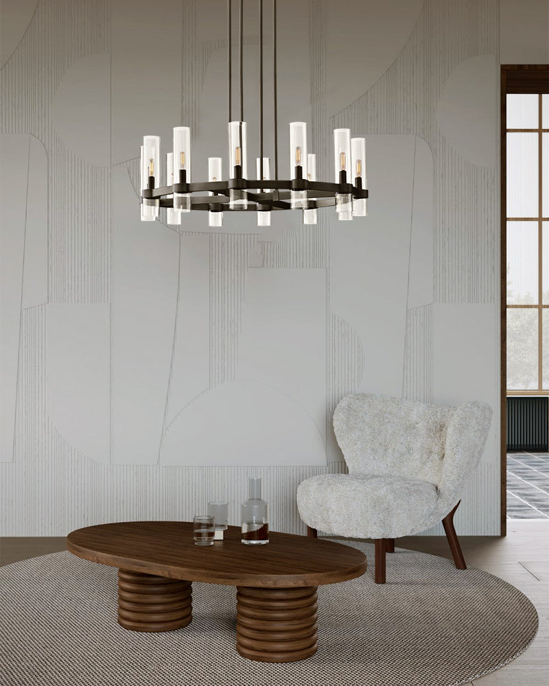 Lacquered Black/Brass Metalwork Linear Ravelle Clear Glass Chandelier Wide 54" 69" for dining room table